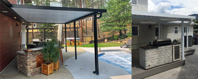 An Outdoor Kitchen under newly built patio cover