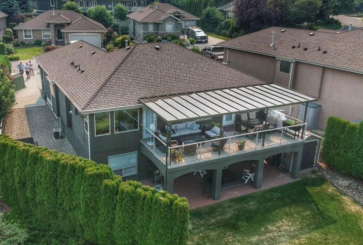 aerial of large sundeck patio cover